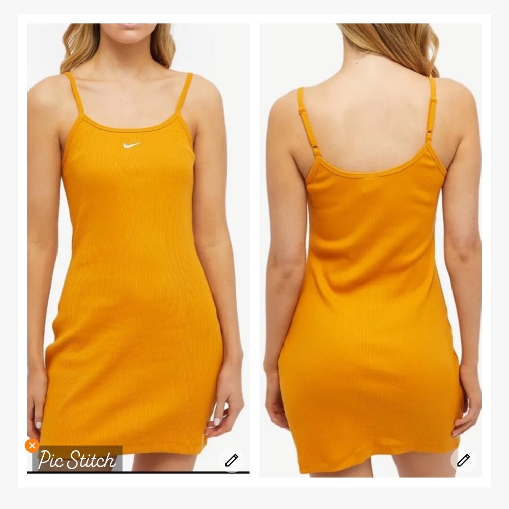 Nike Ribbed Tight Fit Orange Spaghetti Strap Dress